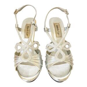 TOUCH UPS Size 6 Adjustable Strap Platform Heels Slingback Sandal Silver Evening